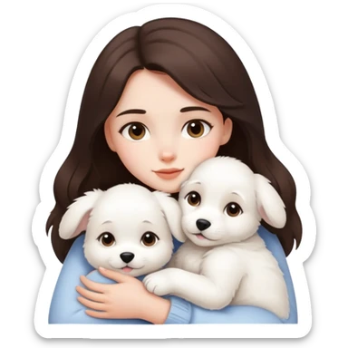 One brunette girl hugging white puppy  sticker