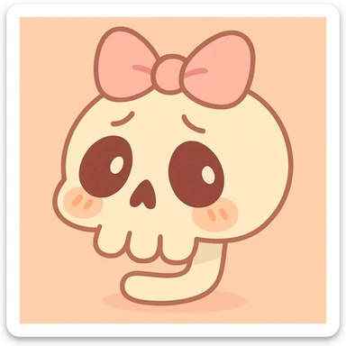 a shy skull with a pink bow, pastel toon style, soft pastel colors, gentle shading, cute and shy expression sticker