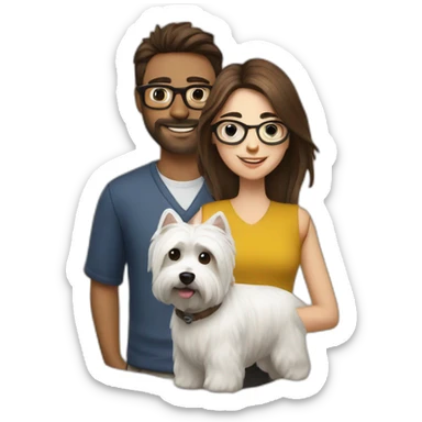 Brown hair man with glasses anda with westie dog girl sticker