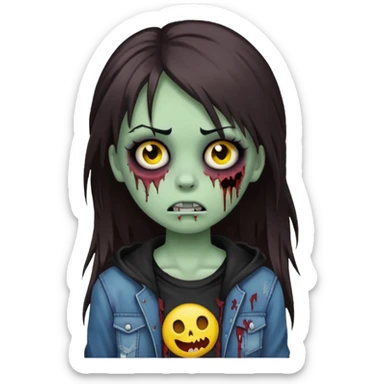 girl zombie long dark brown hair emo emoji sticker