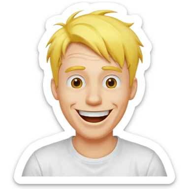 Goofy man with yellow air and white tshirt laughing sticker