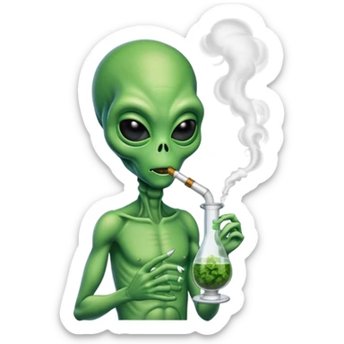 Alien smoking weed from a bong sticker