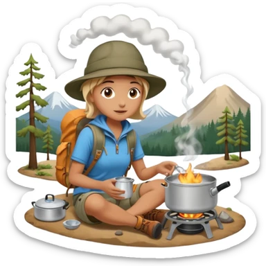 A camper boiling water on a portable stove, enjoying the outdoor breeze.
 sticker
