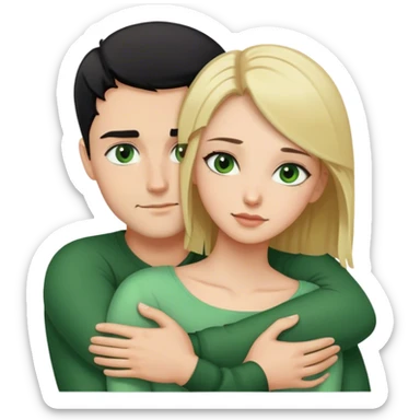Black short hair green eye man hugging woman with brown eyes and long blonde hair sticker