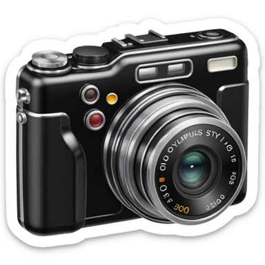 Transform this into a stylized 3D emoji-style icon of a retro [Olympus Stylus 300 Digital]  sticker