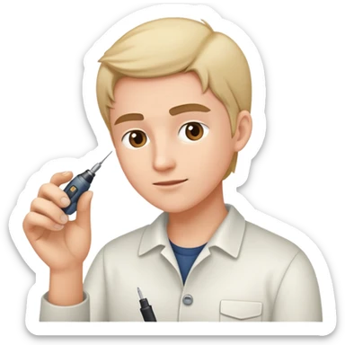 Person carefully adjusting or tweaking a device with a small tool like a screwdriver sticker