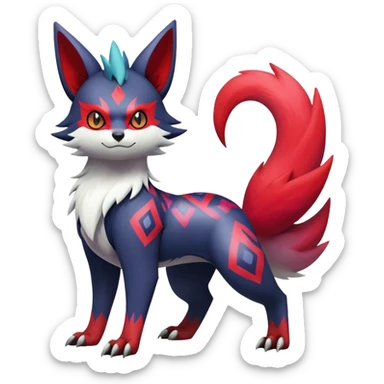 Shiny Exotic Badass Colorful Ethereal Royal Mysterious Gothic Zangoose-Zorua-Litten-Noibat-Pokémon-Fakémon-hybrid-creature (full body) with colorful pattern-markings sticker