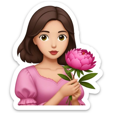 Olive-skinned brunette with a peony sticker