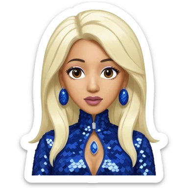 Cardi B with tan skin, long white blonde hair, indigo sequin outfit sticker