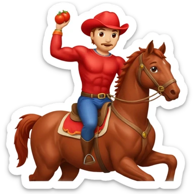 A tomato-man riding on a horse sticker