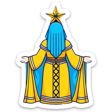 back view of Anunnaki goddess Inanna with detailed ceremonial robes and star symbols sticker