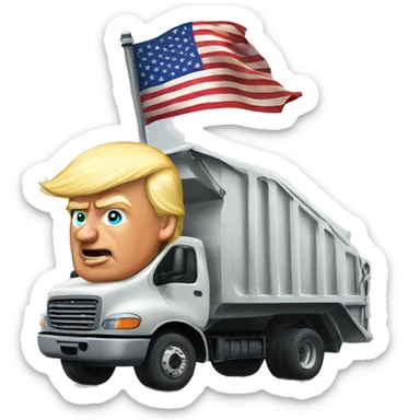 Donald Trump flying the American flag driving a garbage truck sticker