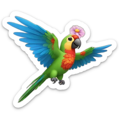 a parrot flies to the sky with a flower sticker