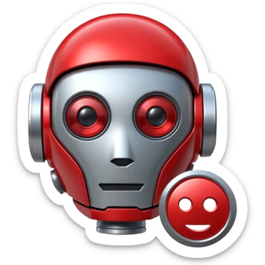 robot head next to a video play button sticker