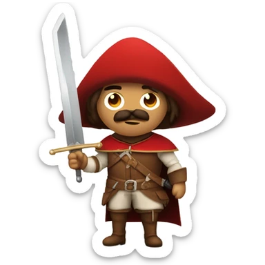 canela musketeer with red shoulder medieval cape and sword sticker