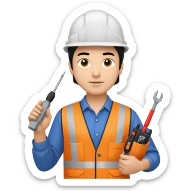 Electricity power man employer at work with black hair sticker