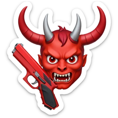 Emoji de cara de demonio agarrando una glock 18 sticker