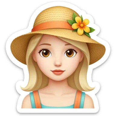 cute girl with summer hat sticker