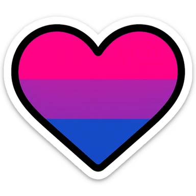 Asexual flag with a central heart filled with bisexual flag colors, much thinner outlines, minimalistic style, no background. sticker