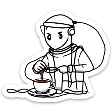 crazy coder with coffee spills and tangled wires sticker