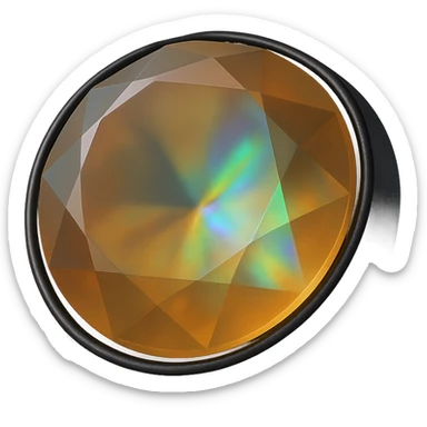 extreme up close amber round cut holographic gem with black metal accent sticker