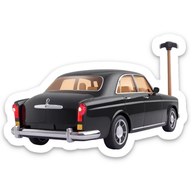 luxury black car resembling Porsche or BMW, with a hammer and a rod forming an X, floating and touching the rear right corner of the car's bodywork, a long rectangular reflection lamp illuminating the upper part of the door, elegant and modern sticker