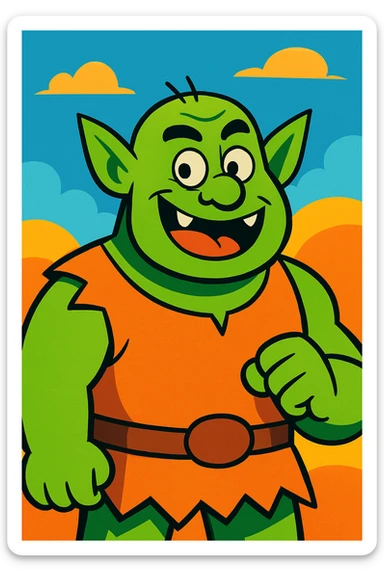 ogre, vibrant cartoon style, bold colors, playful expression, simple background sticker