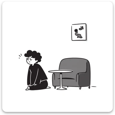 a sad character alone in a dark room, feeling melancholic sticker