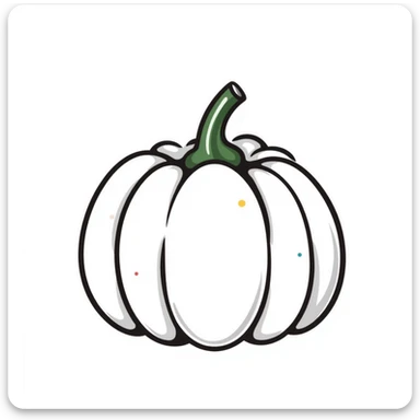 A pumpkin with details in pastel colors (dd9fb0, ffc6d3, a3bfc9, c4bee2, f1b091), hand-drawn doodle style sticker