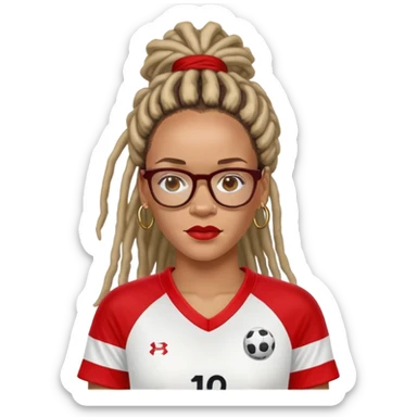 Rihanna soccer mom dreadlocks island red and white jersey eyeglasses freckles sticker