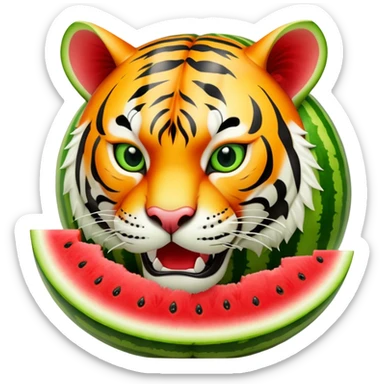 A watermelon fruit body with a fierce tiger head coming out of the top sticker