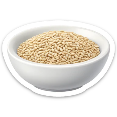 Small white sesame seeds in a ceramic bowl, food ingredients sticker