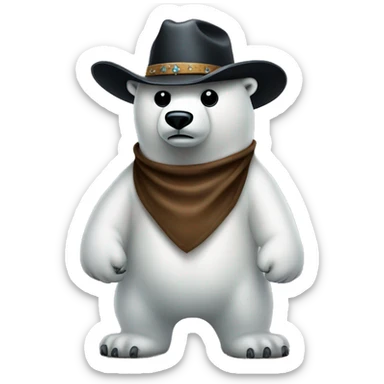 Full body of polar bear wearing cowboy hat wearing a zorro mask sticker