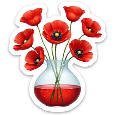 poppy flowers in a clear vase sticker