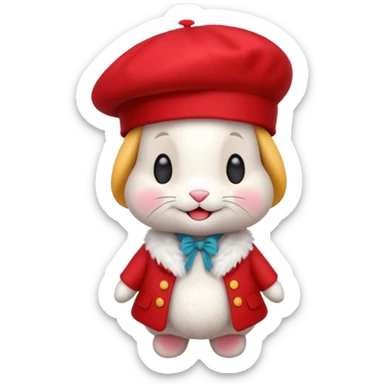 A cute full-length bunny smiley face standing on the side, wearing a stylish red beret. sticker