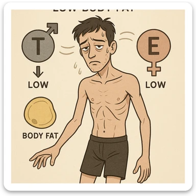 Uomo con squilibri ormonali a causa dei grassi bassi nel corpo e ha testosterone ed estrogeni bassi sticker