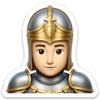 Clash of Clans aesthetic: Beautiful and Majestic Knight Portrait Emoji, Rendered in serene valor with a gentle, confident smile and regal bearing, showcasing a refined, elegantly armored form with polished heraldic accents and softly closed eyes in natural skin tone, Simplified yet exquisitely endearing features, highly detailed, glowing with a soft, majestic light, high shine, calm and heroic, stylized with an air of timeless chivalric grace, soft glowing outline, capturing the essence of a majestic knight whose noble spirit inspires epic quests! sticker