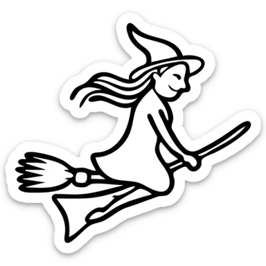 witch on a broom flying sticker