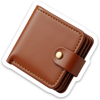 lifelike leather wallet icon showing texture and stitching in skeuomorphism style sticker