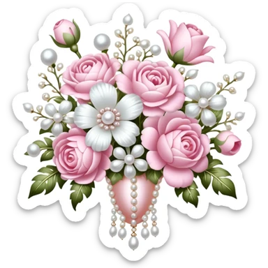 baby pink and white embellished pearl baroque flower bouquet sticker