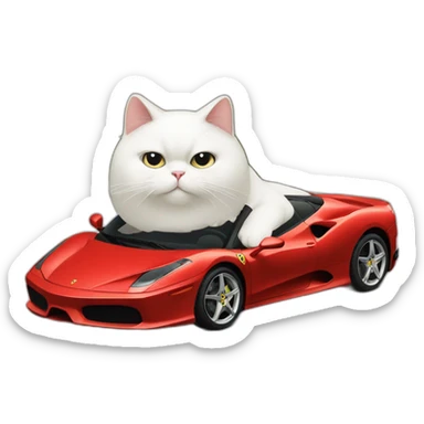 Fat-White-cat-driving-ferrari sticker