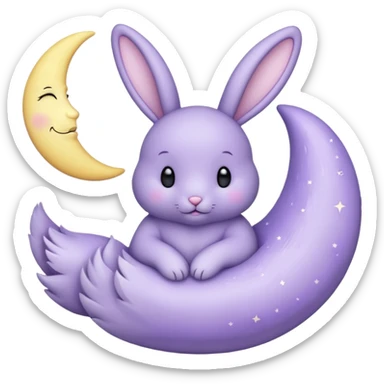 Lavender bunny holding a moon 🌙 🐰 sticker