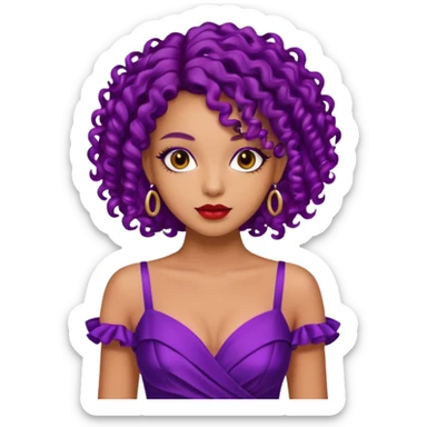 Fashion Model with Purple Curls, red dress sticker
