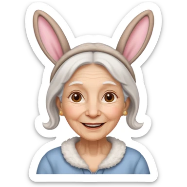 old woman with bunny ears sticker