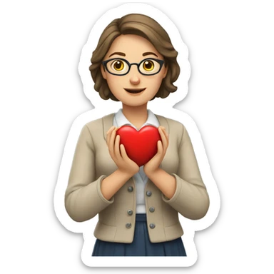 A European woman teacher holds her heart in her hands sticker