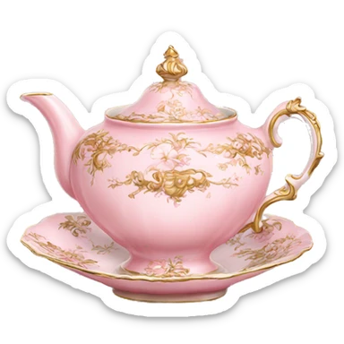 vintage highly detailed light pink rococo tea cup and pot sticker