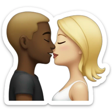 Blond woman kiss black man  sticker