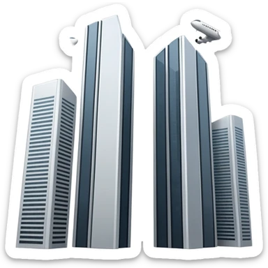 plane flying towards two identical sky scrapers sticker