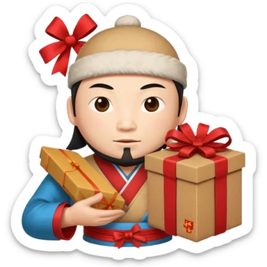 chinese Ming god hold carton box gift sticker