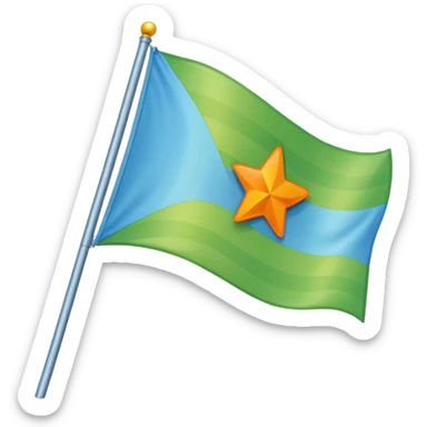 create a flag with orange star in the left and the light green in top and bottom and the light blue triangle left to Right and blue on the right up to down behind the light blue triangle sticker